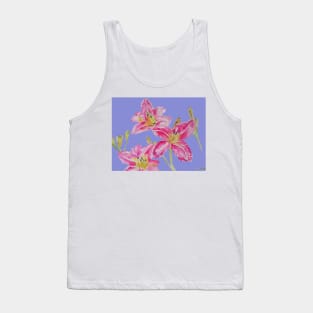 Pink Lily Flower Watercolor Painting Pattern - on Lavender Purple Tank Top